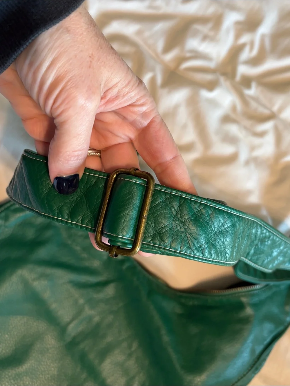 Emerald Green Faux Leather Slouchy Hobo Shoulder Bag